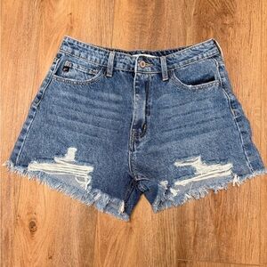KanCan High Rise Distressed Hem Mom Jean Shorts